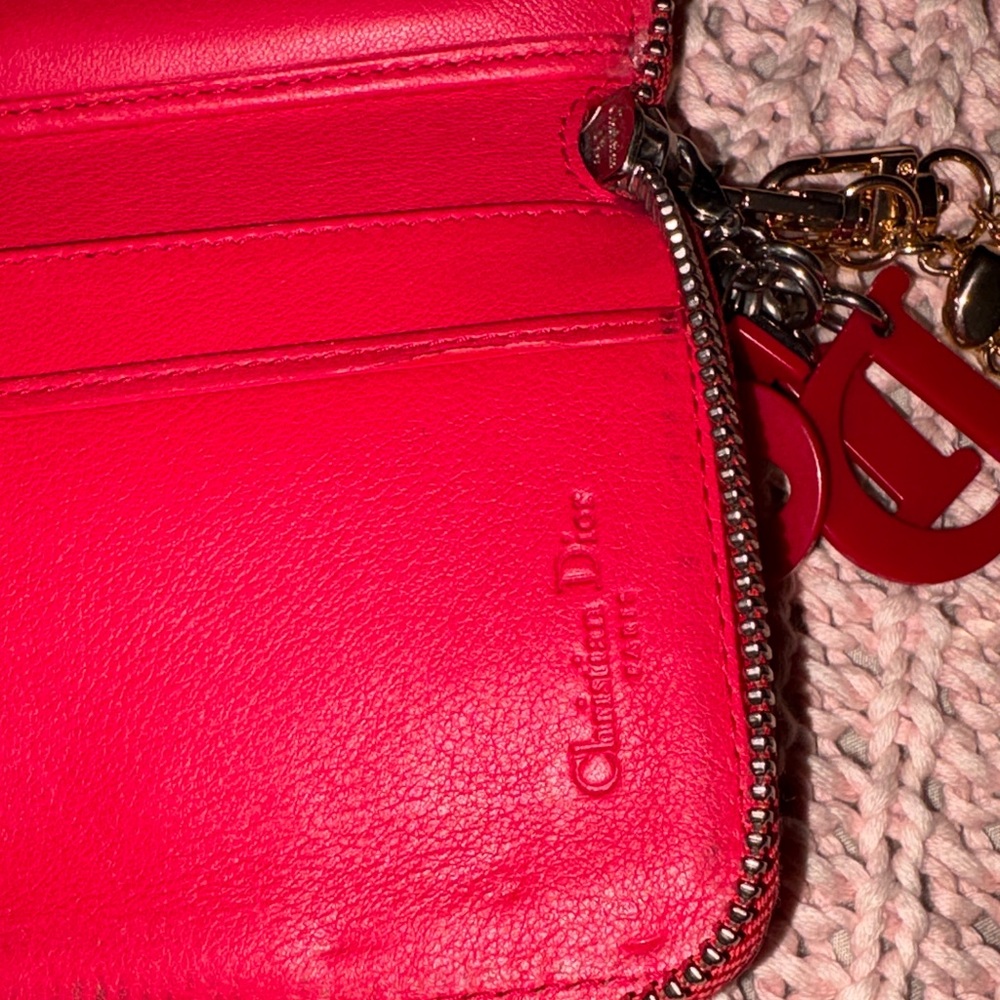 Dior Red Quilted Wallet with Charm - Picture 3 of 5